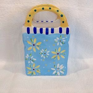 BELLA CASA BY GANZ CERAMIC VASE WITH FLORAL PATTERN - CAN ALSO BE PEN HOLDER